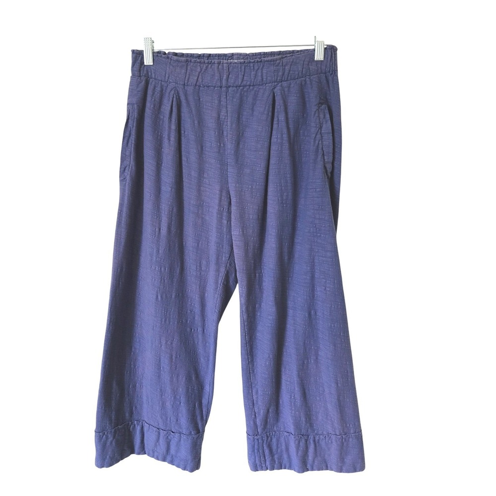 Iridium Womens M Blue 100%‎ Cotton Wide Leg Cropped Pants Pleated Art To Wear